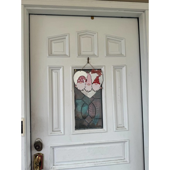 10” Galvanized Metal Heart Trio of Gnomes Valentines Day Sign Home Decor - Picture 5 of 5